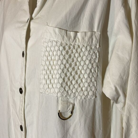 Vintage Obenna 1990s White Cotton Windbreaker Utility Jacket 3/4 Sleeves S - Picture 9 of 16